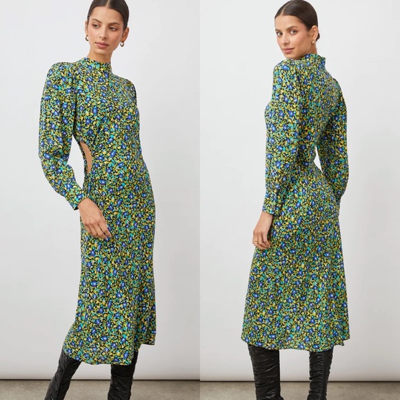Rails Dresses & Skirts - Rails‎ Carmel Midi Dress Abstract Garden Side Cutout Long Sleeve Size Small NEW